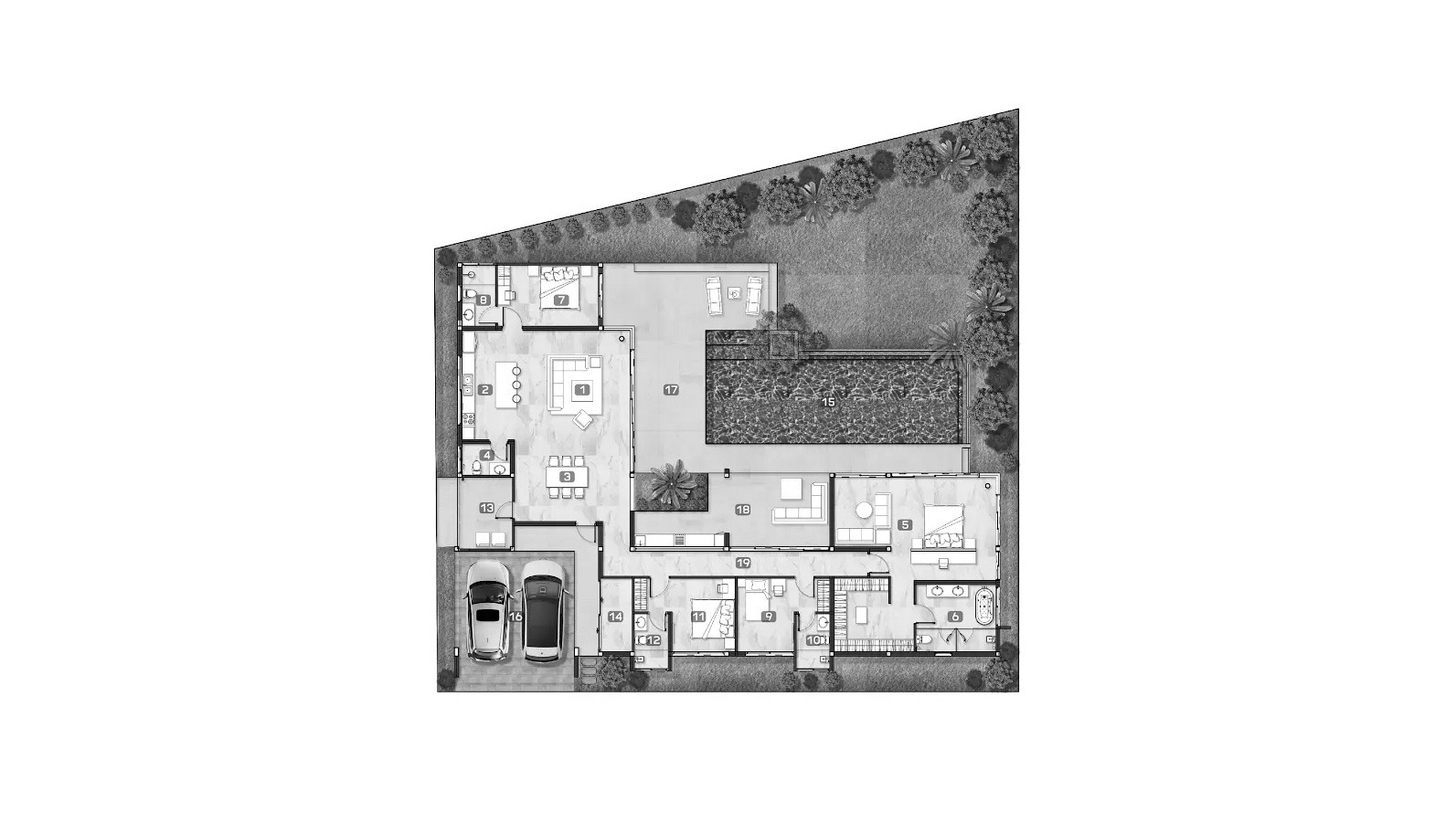 Планировка виллы 4 спальни в ЖК Mouana Serenity № 11008