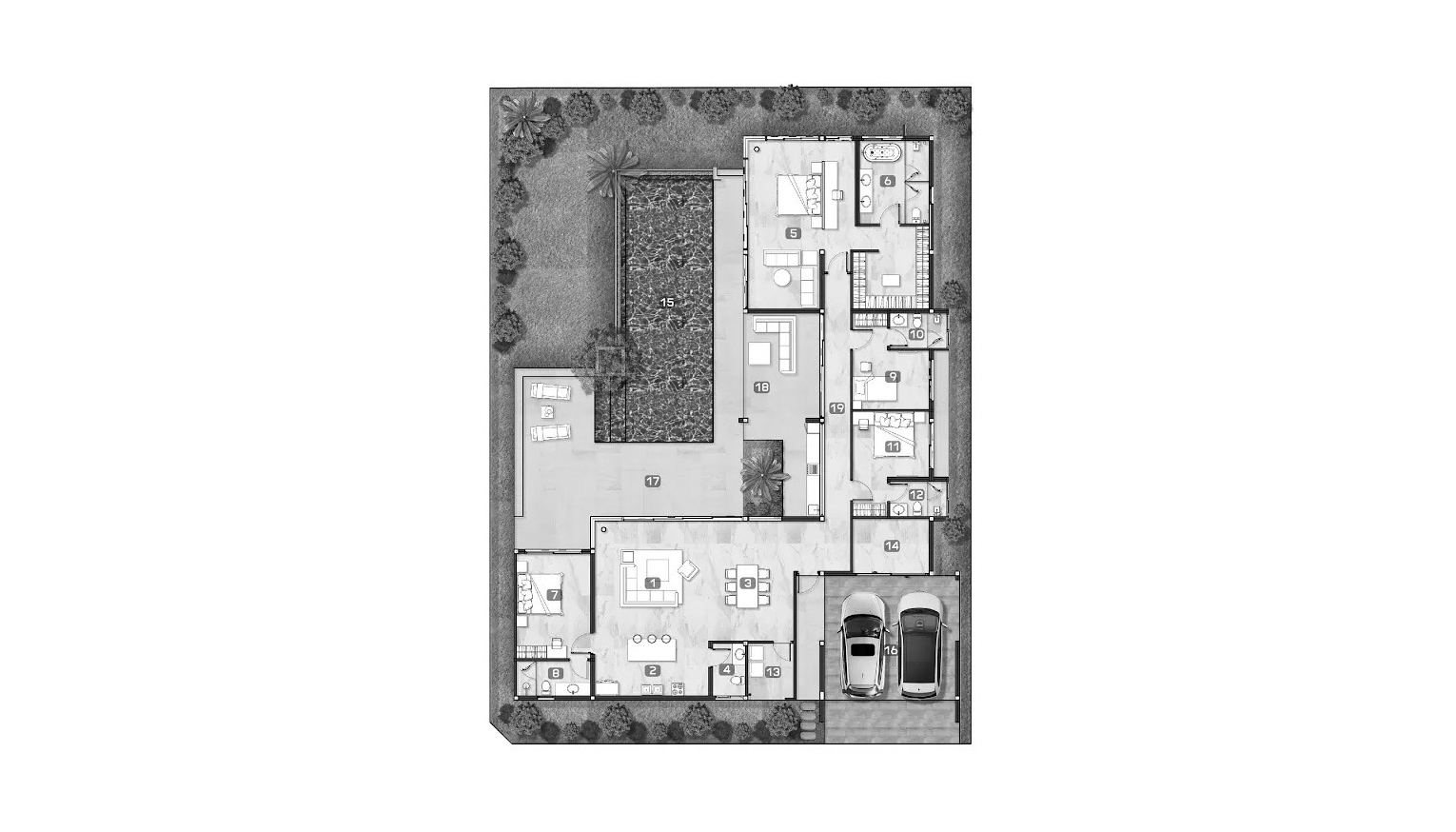 Планировка виллы 4 спальни в ЖК Mouana Serenity № 11009
