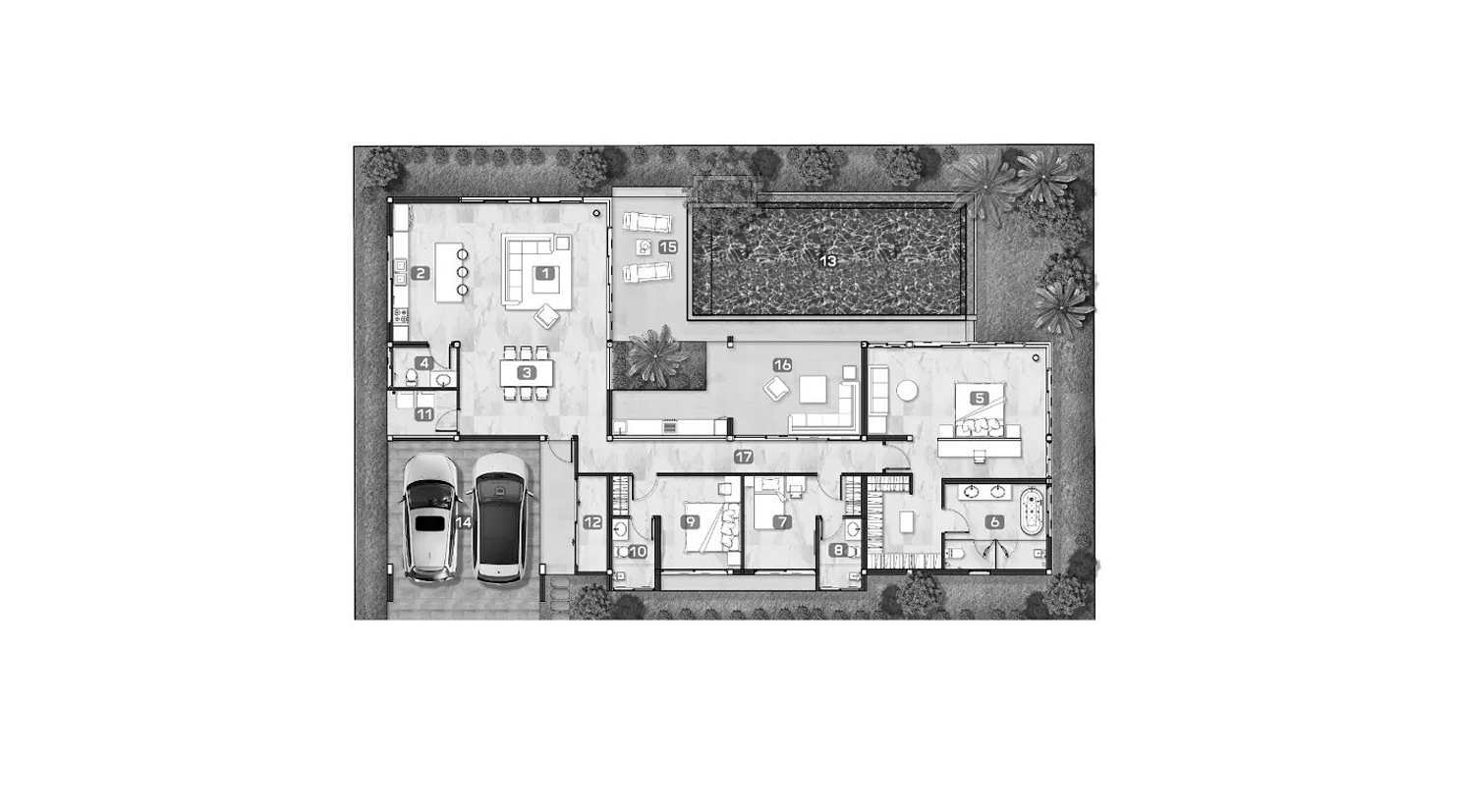 Планировка виллы 3 спальни в ЖК Mouana Serenity № 11006